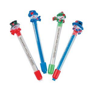 NWT 12 PC Holiday Christmas Snowman Eraser Sticks